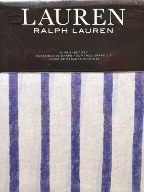 Ralph Lauren King Size BROAD PAINTED BLUE STRIPE Cotton Sheet Set